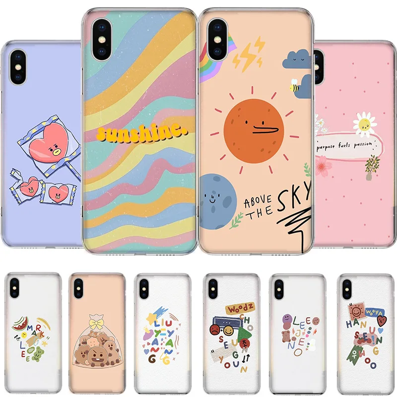 

Rainbow Smile Face Sticker Label Phone Case For iPhone 14 13 12 11 Pro Max MiNi X XS XR 6 6s 7 8 Plus 5 5s SE Cover Coque Soft