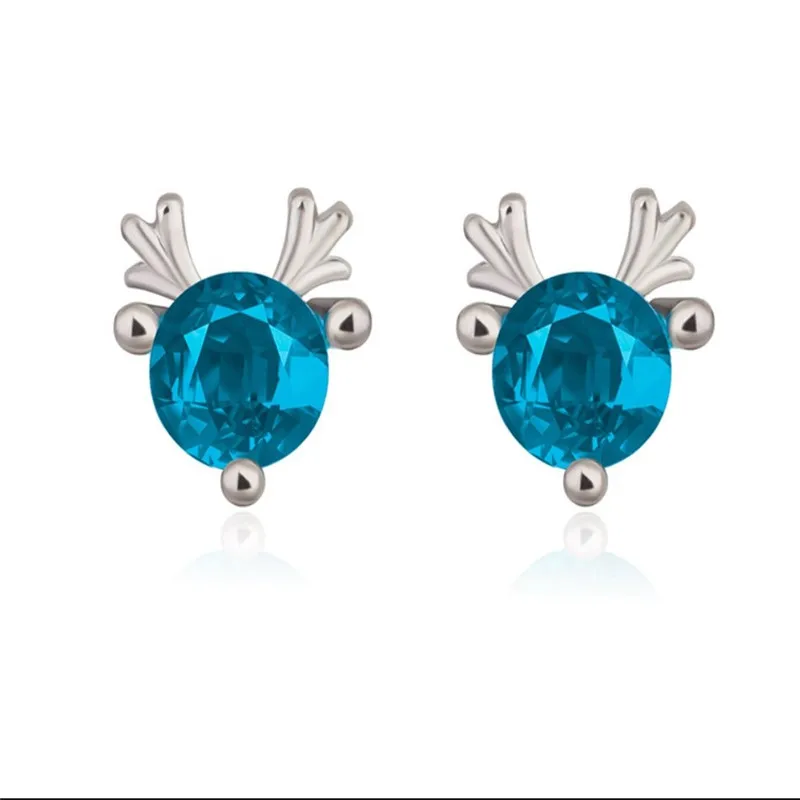 

Sterling Silver Blue Diamond Antlers Earring Elk Crystal Fashion Jewelry Gift