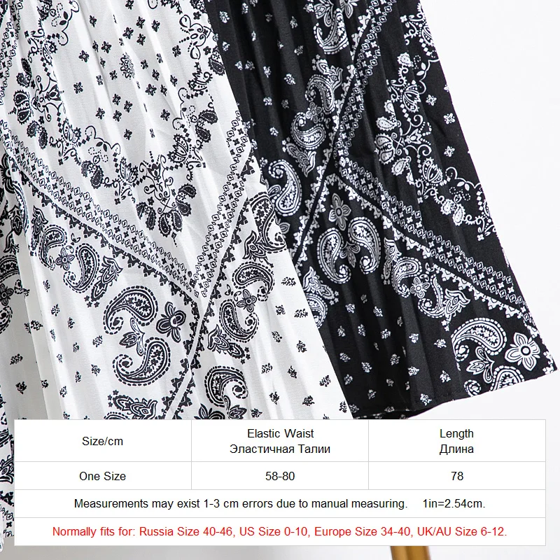

Woman Skirts Elegant Vintage Geometric Print Pleated Skirt Women Summer Elastic High Waist Chiffon Midi Skirt Femme Jupes