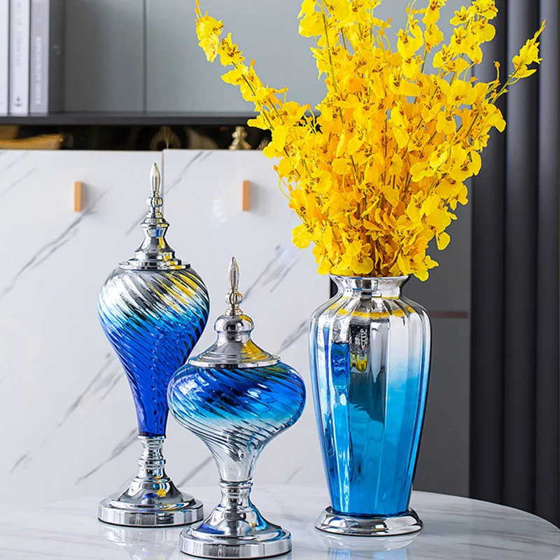 

Flower Vase Kit Luxury Support Kitchen Modern Glass Vase Bathroom Table Wedding Blue Gradient Jarrones House Decoration HP50