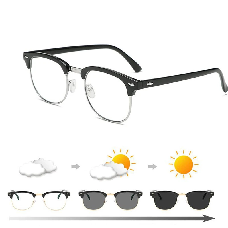 Diopter SPH 0-0.5-1-1.5-2-2.5-3-3.5-4-4.5-5-5.5-6.0 Anti Blue light Sun Photochromic Finished Myopia Glasses - Цвет оправы: Silver