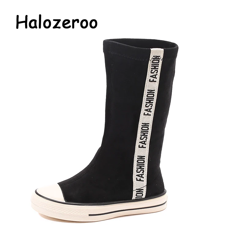 Новые осенние детские сапоги до колена мягкие из флока обувь принцессы для