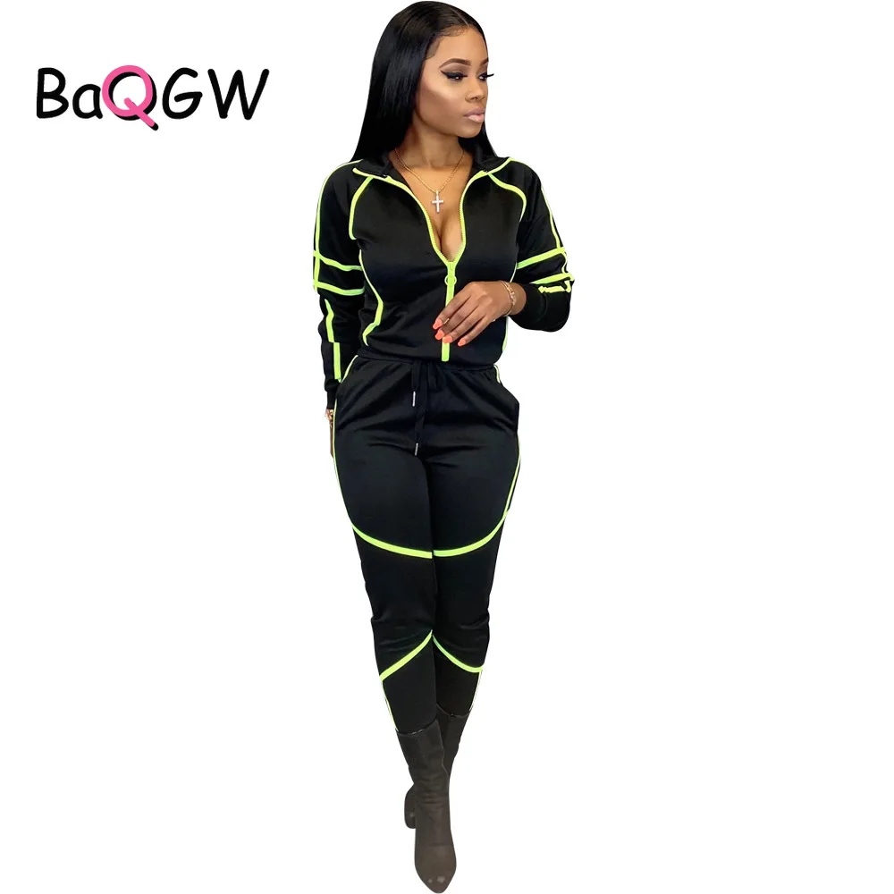 

BaQGW Autumn Winter Women Casual Sports Fashion Skinny Navel Two Piece Set Tops and Pants Striped Tracksuit Sweatsuit Outfits