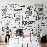 custom mural wallpaper 3d graffiti robot black and white cartoon wall painting childrens bedroom papel de parede home d%c3%a9cor art