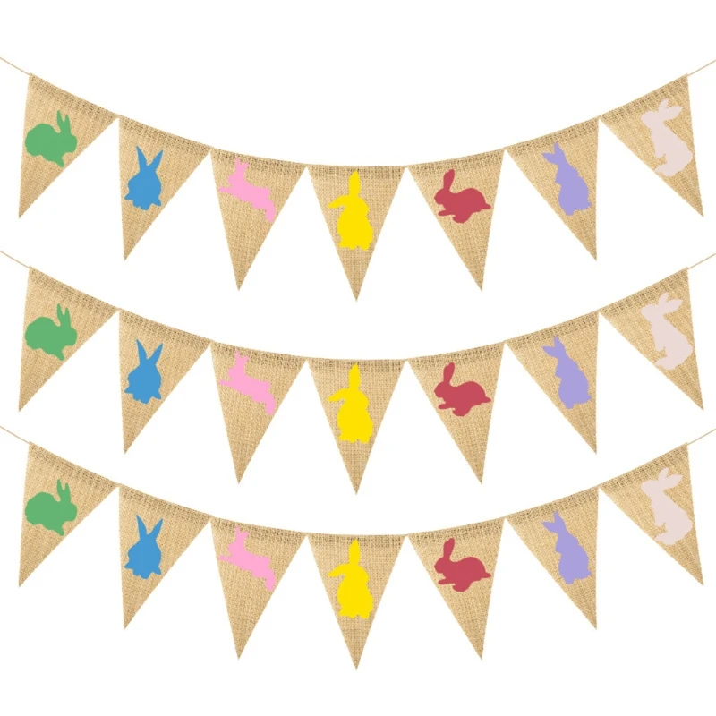 

Easter Rabbit Bunny Banner Garland Linen Pennant Wall Hanging Bunting Flag Decor H3CF