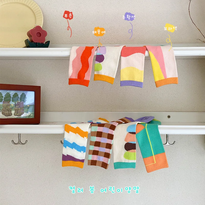 

Весенние Новые Детские носки Детские корейские цветные подходящие волнистые сетчатые носки хлопковые носки модные спортивные носки