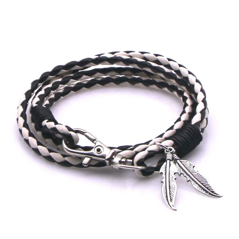 26 стилей браслет с крыльями листьев плетеный ручной работы кожаный шармами для