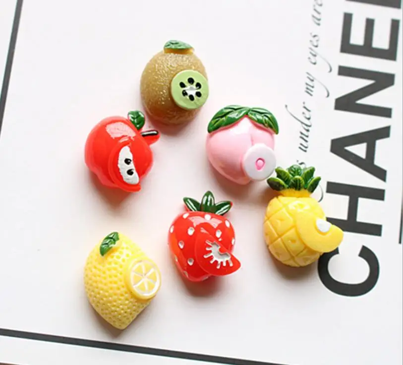 Каваи блеск Фрукты Вишня ананас киви Банан Смола миниатюрный плоский Кабошон DIY