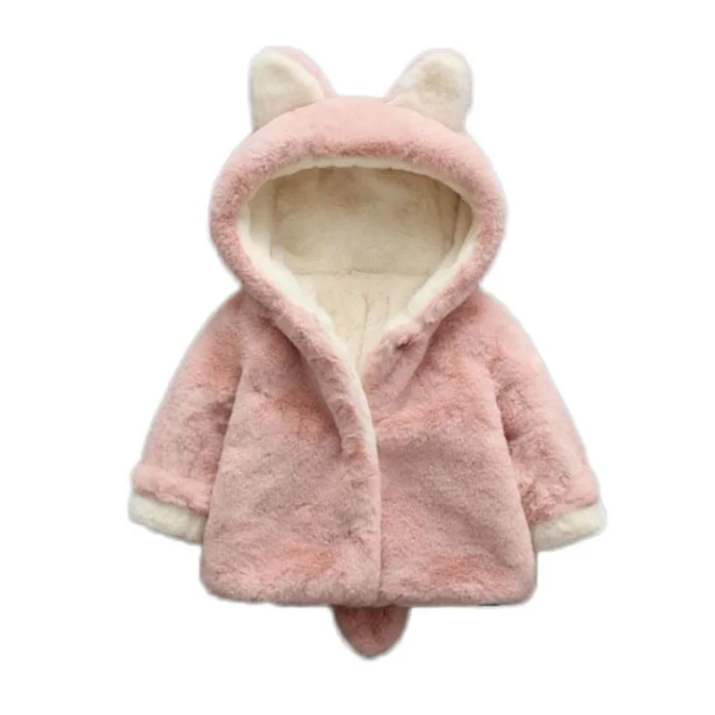 

Одежда MudiPanda для маленьких девочек, зимняя верхняя одежда с капюшоном в виде милого кролика, детский шерстяной свитер, бархатная Толстая теплая плюшевая Детская куртка