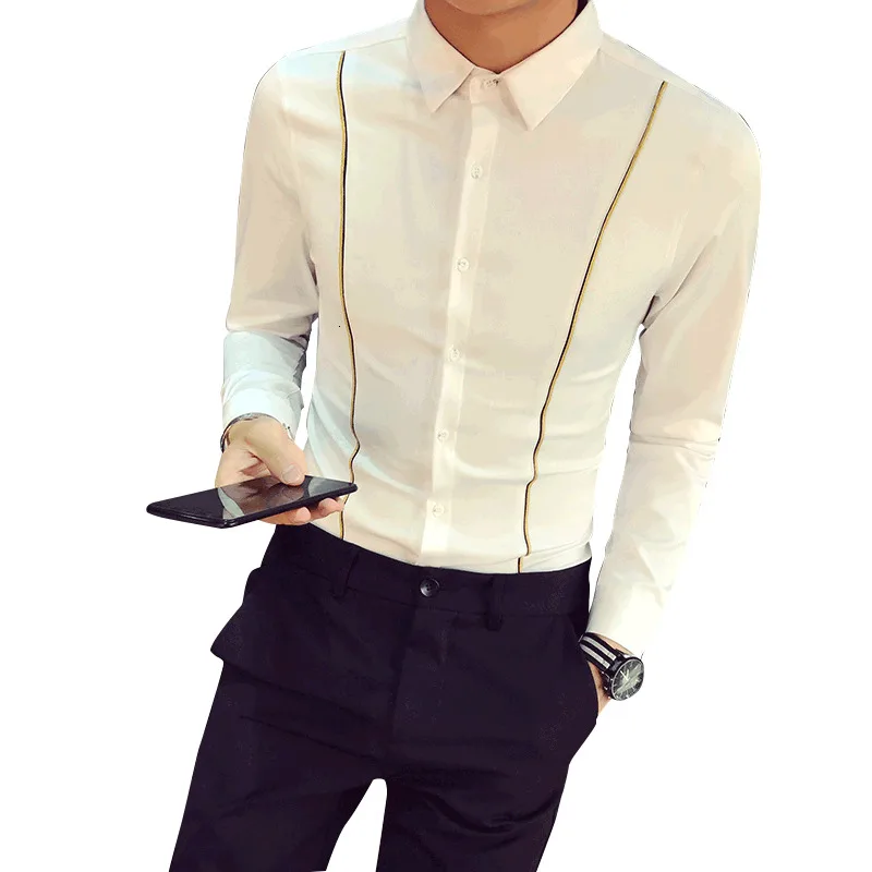 Shirts Men Dress Long Sleeve Vintage Mens Black And White Masculino Gentleman Camisa Slim Fit Masculina | Мужская одежда