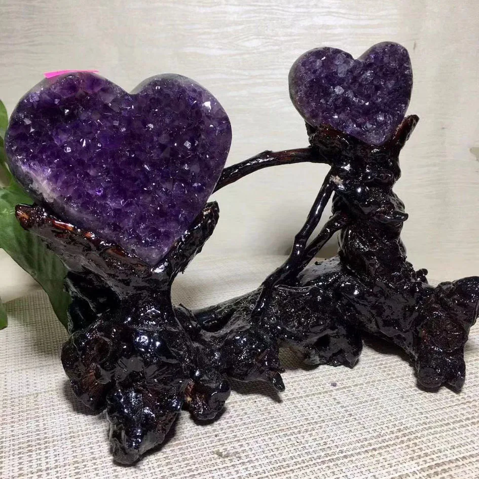 

Natural Amethyst Crystal Cluster Double Heart Ametist Quartz Gem Stone Point Mineral Egyptian crystals Healing
