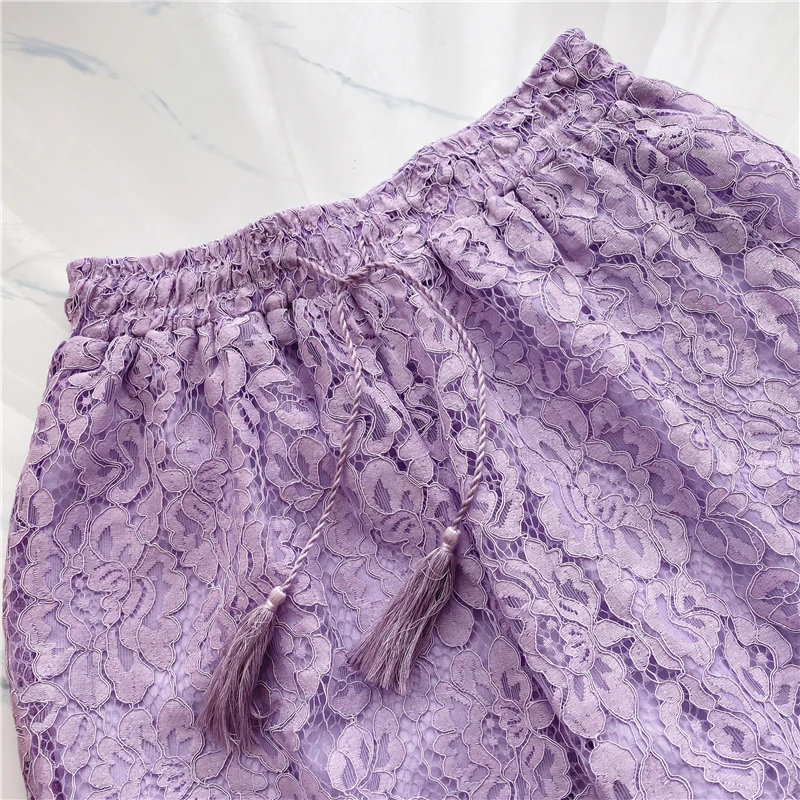 

Women's Lace Outfits Two Piece Set Female Summer New Ladies Elegant Short Sleeve Single Breasted Shirt + Shorts Lace Set