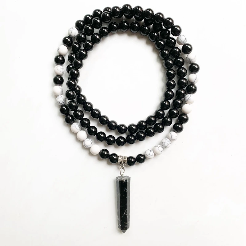 Натуральный черный оникс камень Mala Beads ожерелье браслет мужские религиозные