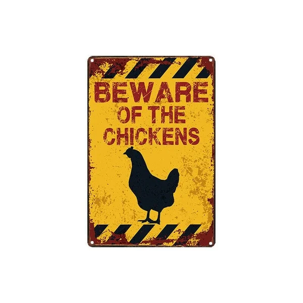 

Metal Tin Sign warning beware of the chickens Decor Bar Pub Home Vintage Retro