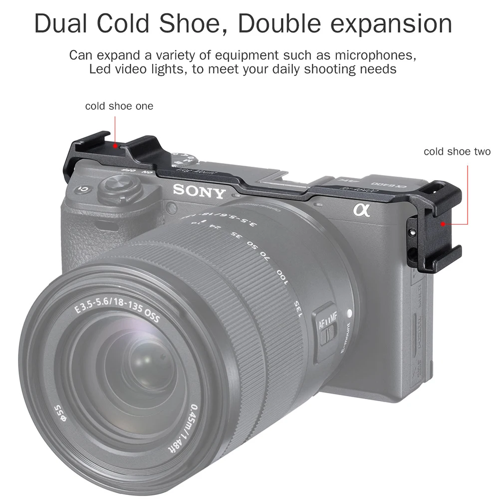 UURig двойной Холодный башмак пластина для sony A6400 кронштейн двойной накладной внешний микрофон светодиодный свет для студийной видеосъемки аксессуары