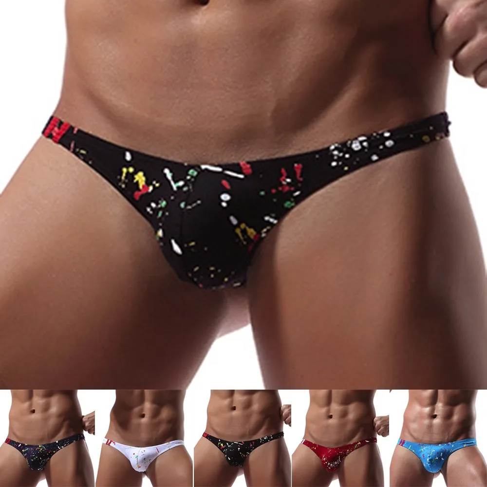 

Men Sexy G-string Seamless Thong Lingerie Printed Cotton Underwear Low Rise Bikini Male Pouch Panties Man Comfortable Underpants