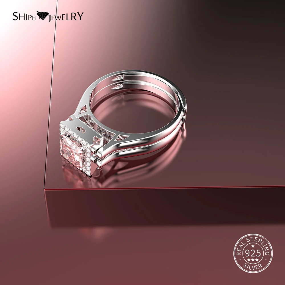 Уникальное регулируемое обручальное кольцо Shipei 100% 925 пробы с прозрачным розовым