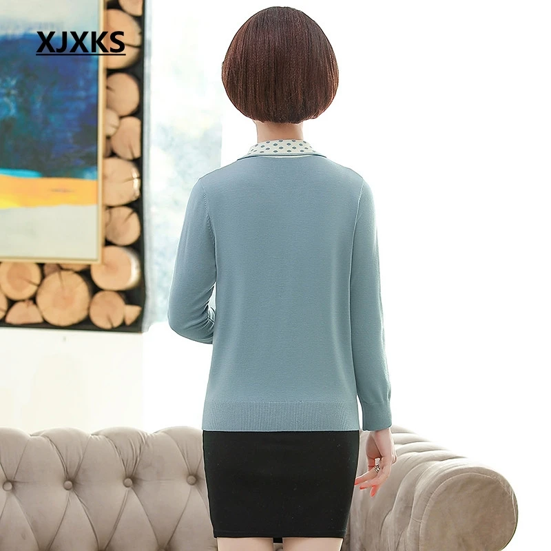 XJXKS Sweater Women Spring Bow Collar Pullover 2020 Long Sleeve Fashion Sweaters Jumper Plus Size | Женская одежда
