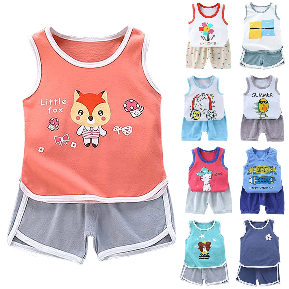 

Kids Summer Outfits Baby Girls Boys Short Sleeve Printed T s Set Kawaii Cartoon 2Pcs O Neck Suit Unisex Clothes