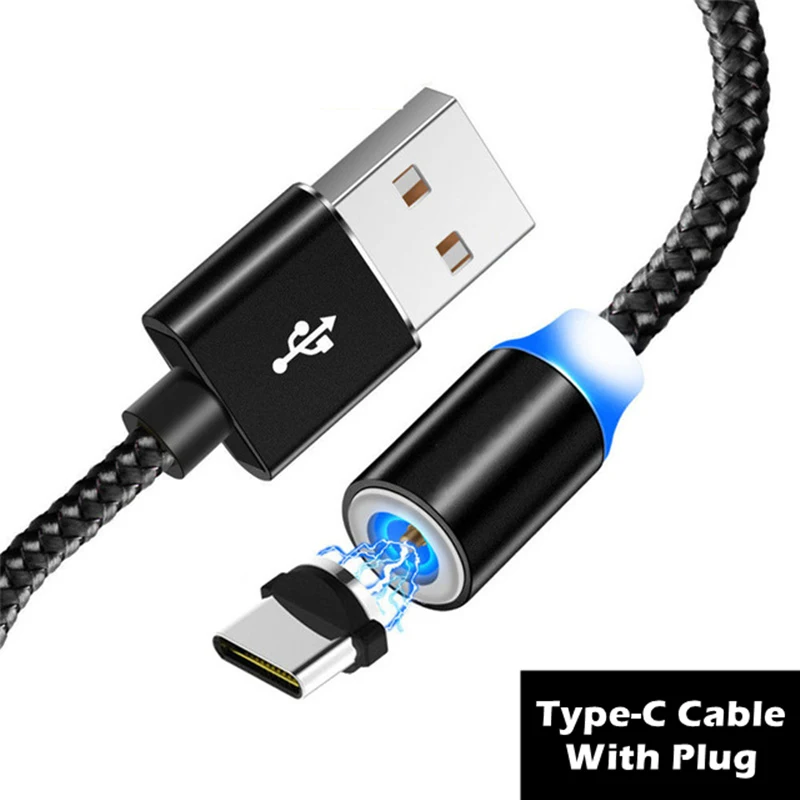 1 м 2 м длинный Магнитный кабель USB C Micro USB светодиодный Usb кабель для зарядки для iPhone 8X11 Pro samsung S8 S9 A8 A80 A50 A5 A7 - Цвет: Black Type C