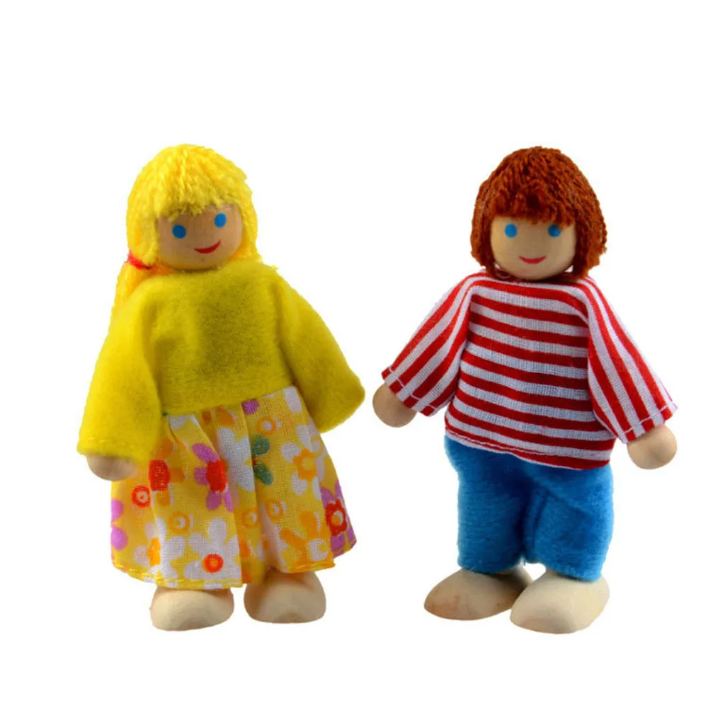 

Wooden Furniture Dolls House Family Miniature 7 People Doll Toys For Children