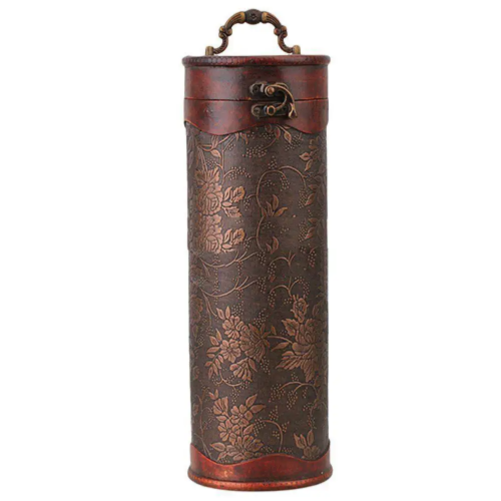 Cylinder Vintage Retro Wooden Vintage Wine Bottle Storage Gift Box Case Holder Round