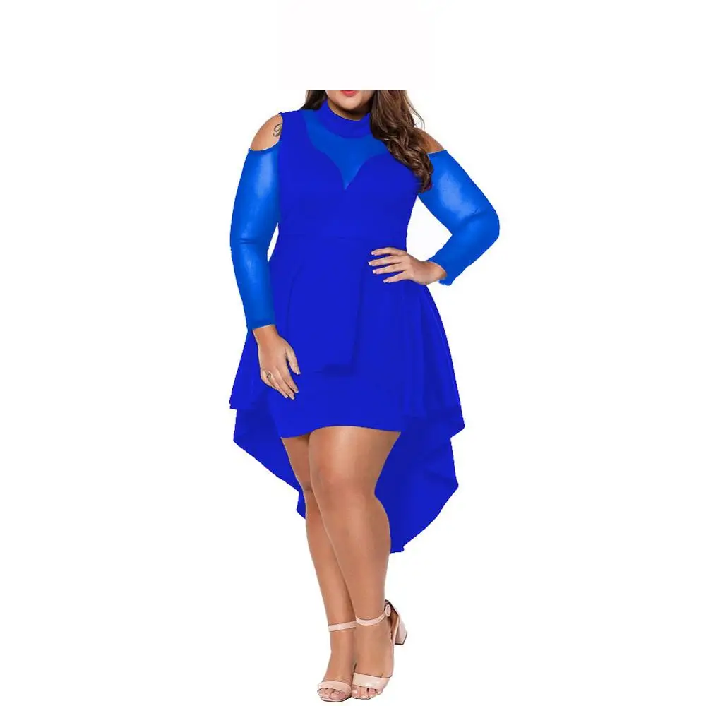 

Solid Sexy Mesh Patchwork Women Plus Size Ruffles Dress 2021 Spring Hot Selling O-neck Hollow Out See-through Mini Dresses