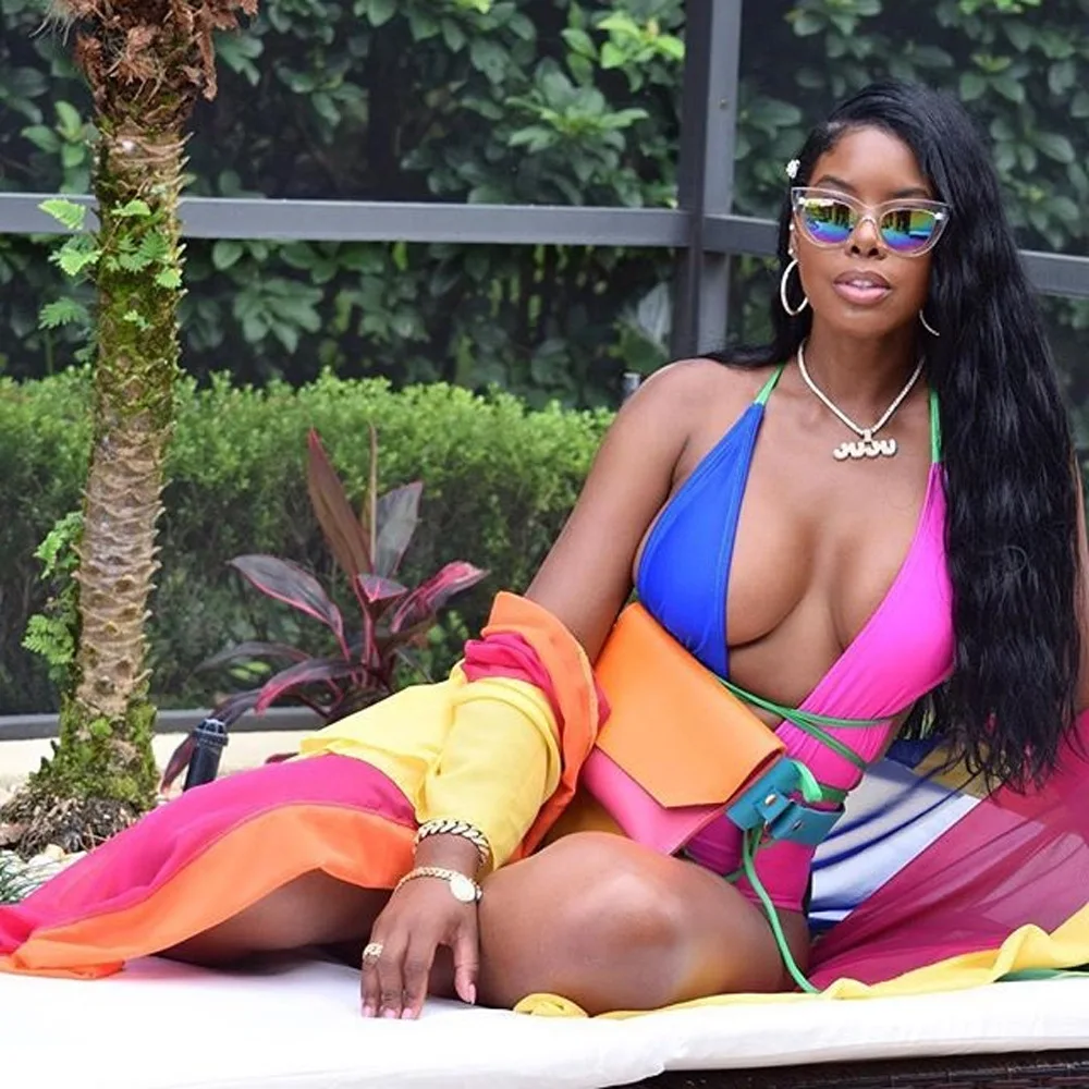 

Beach Wear Sexy 2 Piece Set For Women Deep V Neck Sashes Bodysuit And Maxi Long Cardigan Summer Color Blocking Splice Suit B9113