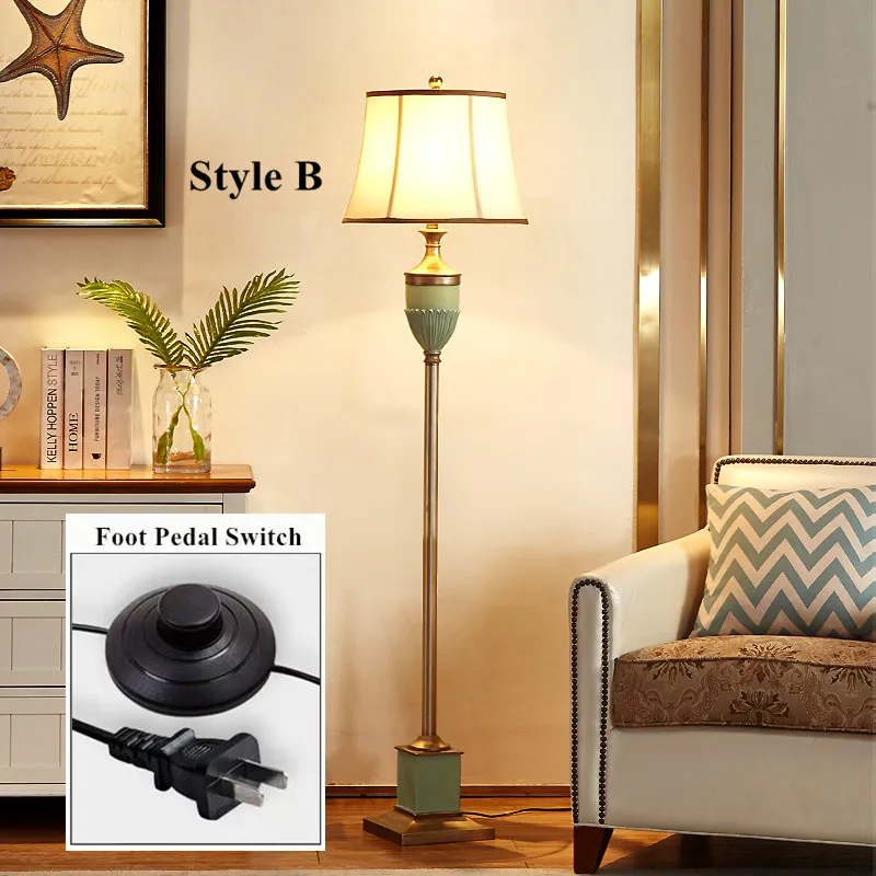 

Северная Европа зеленые вертикальные напольные светильники из смолы американские деревенские E27 ножная педаль тканевая лампа прикроватная, фойе и студия LJDS008