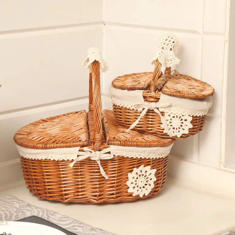 

New Retro Wicker Shopping Basket Creative Portable Basket Woven Basket Creative Shooting Props Rattan Picking Basket