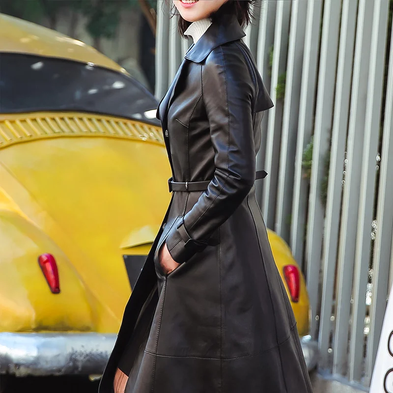 

100% Genuine Leather Jacket Women Korean Sheepskin Coat Female Long Trench Coat Spring Autumn Femme Veste QBL-1932