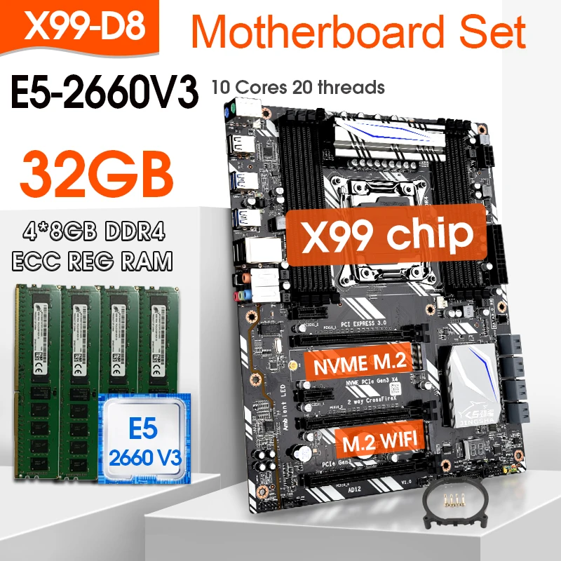 

Комплект материнской платы JINGSHA X99 D8 с Xeon E5 2660 V3 LGA2011-3 2,4 ГГц ЦП 4 шт. X 8 ГБ = 32 Гб 2133 МГц DDR4 память M.2 Wi-Fi интерфейс