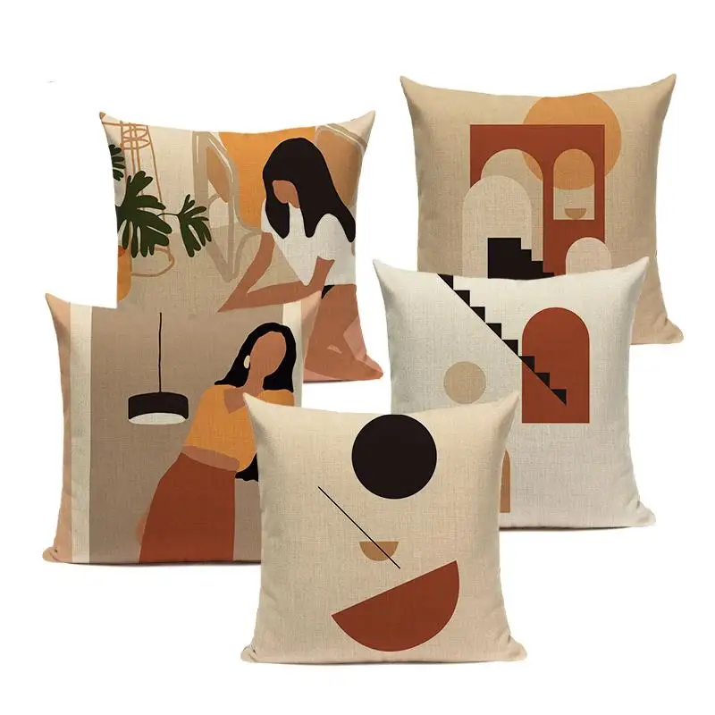 

Abstract Woman Cushion Cover Nordic Geometric Decorative Pillows Cases Graph Linen Cushions Home Decor Sofa Pillow Case Cojines