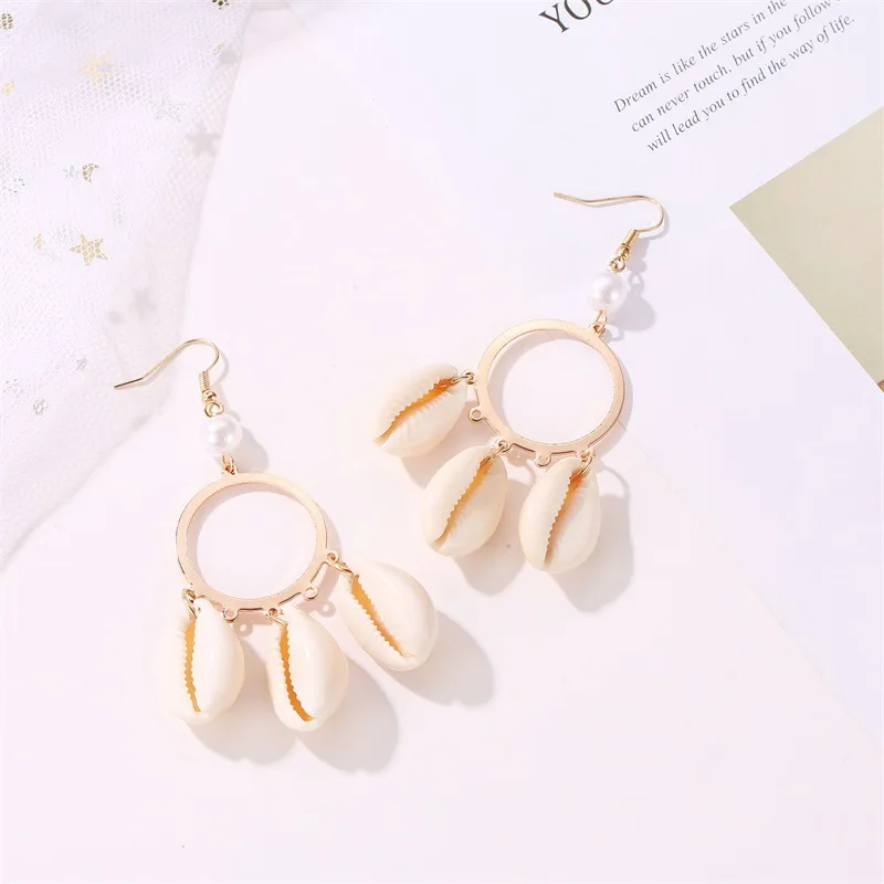 Богемные новые Подвесные серьги в виде натуральной ракушки креативные летние