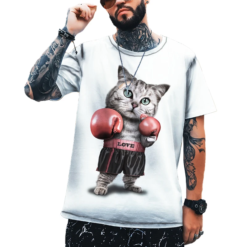

Kung Fu Cat Animal T-shirt Printing Men's T-shirt Oversized Fashion Trend Street Harajuku Hip Hop Funny Clothing Short Sleeve