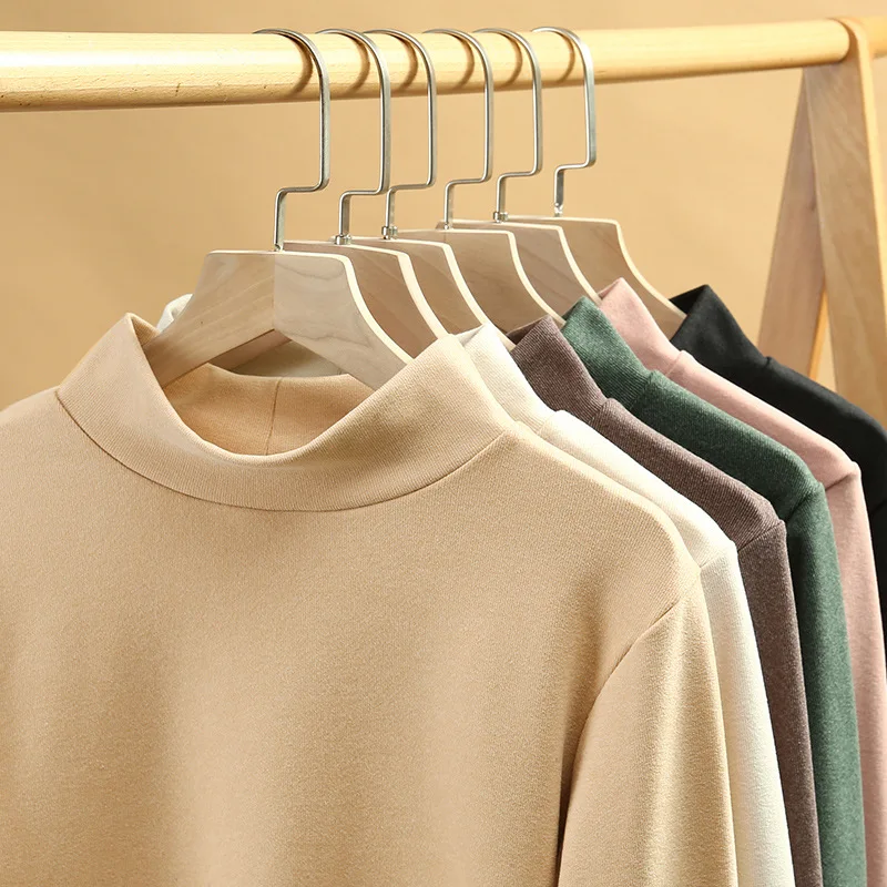 

2021 new women's fever half high neck bottoming shirt autumn and winter plus velvet t-shirt double-sided velvet warm top