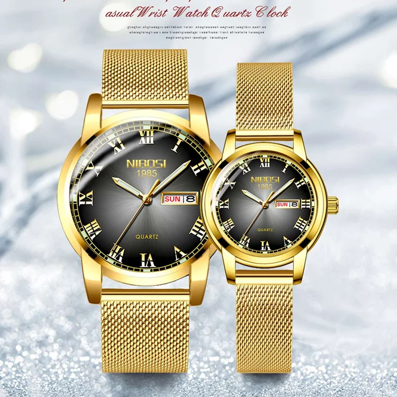 

2022 New NIBOSI Lover Watches Mesh Fashion Quartz Gold Watch Mens Watches Top Brand Luxury Women Watch Couple Relogio Masculino