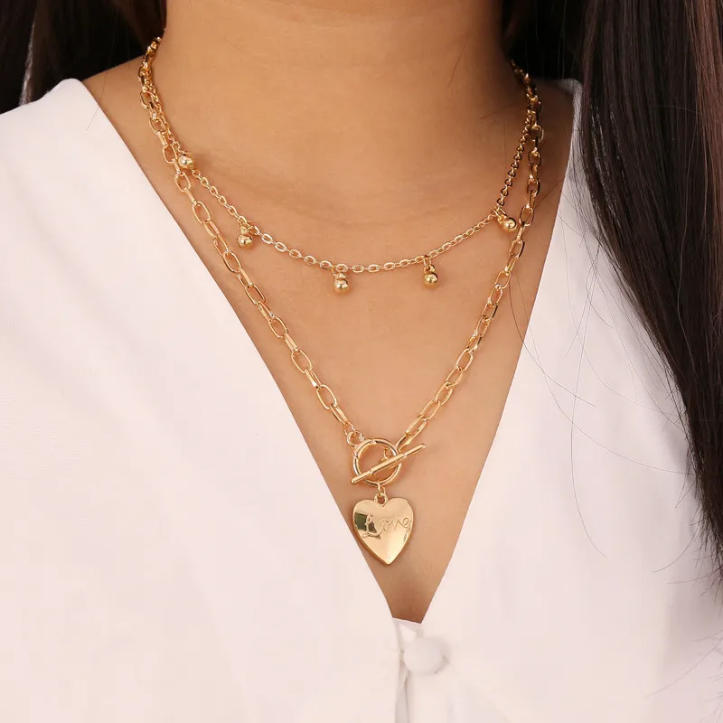

Bacolod Gold Color Multi-layer Heart Lock Necklaces for Women Beauty Engagement Wedding Jewelry Fashion Choker Necklace Female