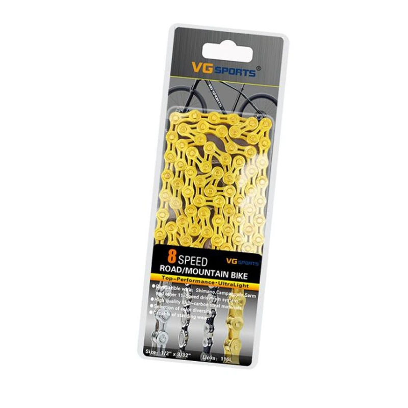 

VG Sports 8 Speed Bicycle Chain Half Hollow Bike Chain Mountain Road Bike Hollow Chains Ultralight 116L