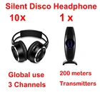 Профессиональные бесшумные дискотечные наушники, 10 шт., с 1 передатчиком-RF, беспроводные, для iPod, MP3, диджеев