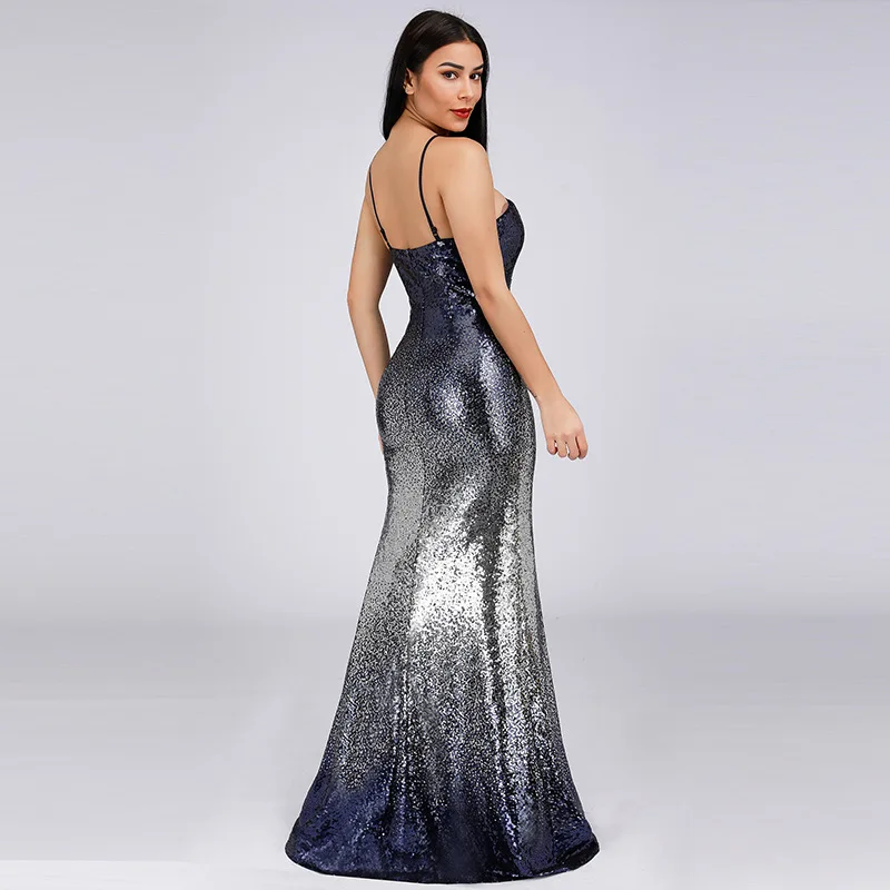 

Evening Dress Sexy Halter Formal Gowns Sleeveless Shining Sequins Party Dresses Backless Robe De Soiree For Girls Under 50 D001