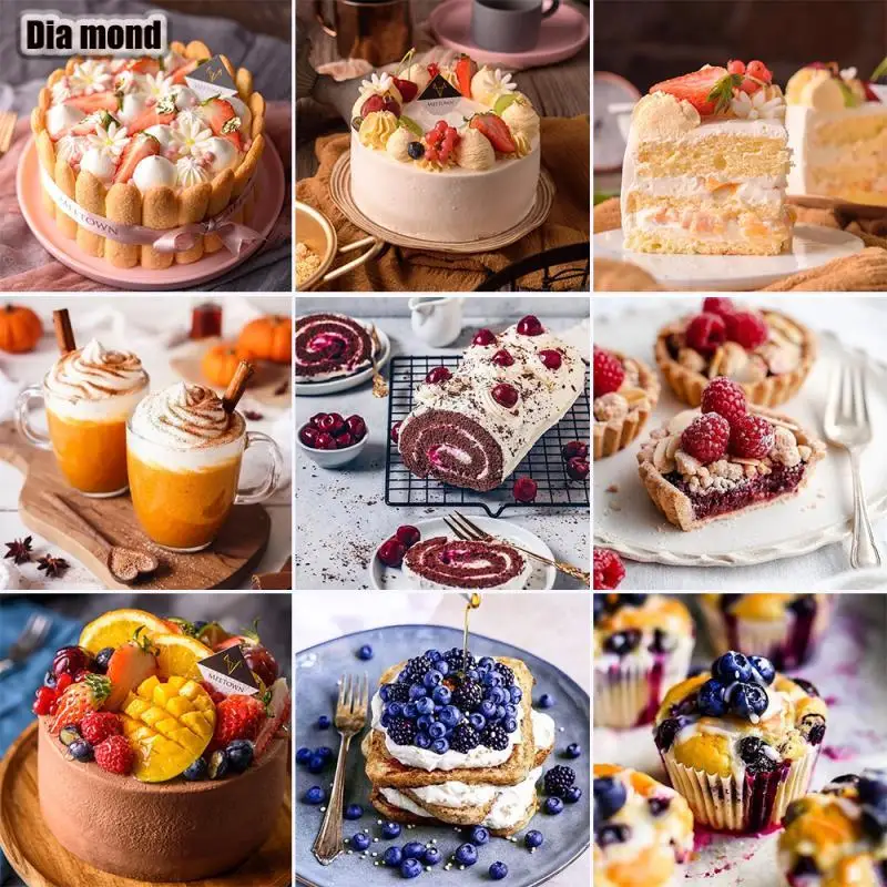 

5D DIY Diamond Painting Cake Dessert Full Drill Diamond Embroidery Fruit Cake Mosaic Cross Stitch Handmade Home Decoration