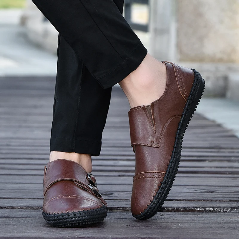 

Genuine Leather Men's Shoes 2020 Spring Casual Waterproof Work Shoes Outdoor Rubber Shoes Buckle Oxfords chaussure