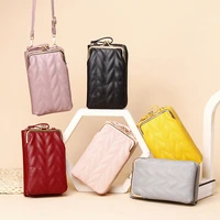 trendy portable solid color mobile phone bag zipper open card pouch wallet womens girl long strap mini shoulder crossbody bags