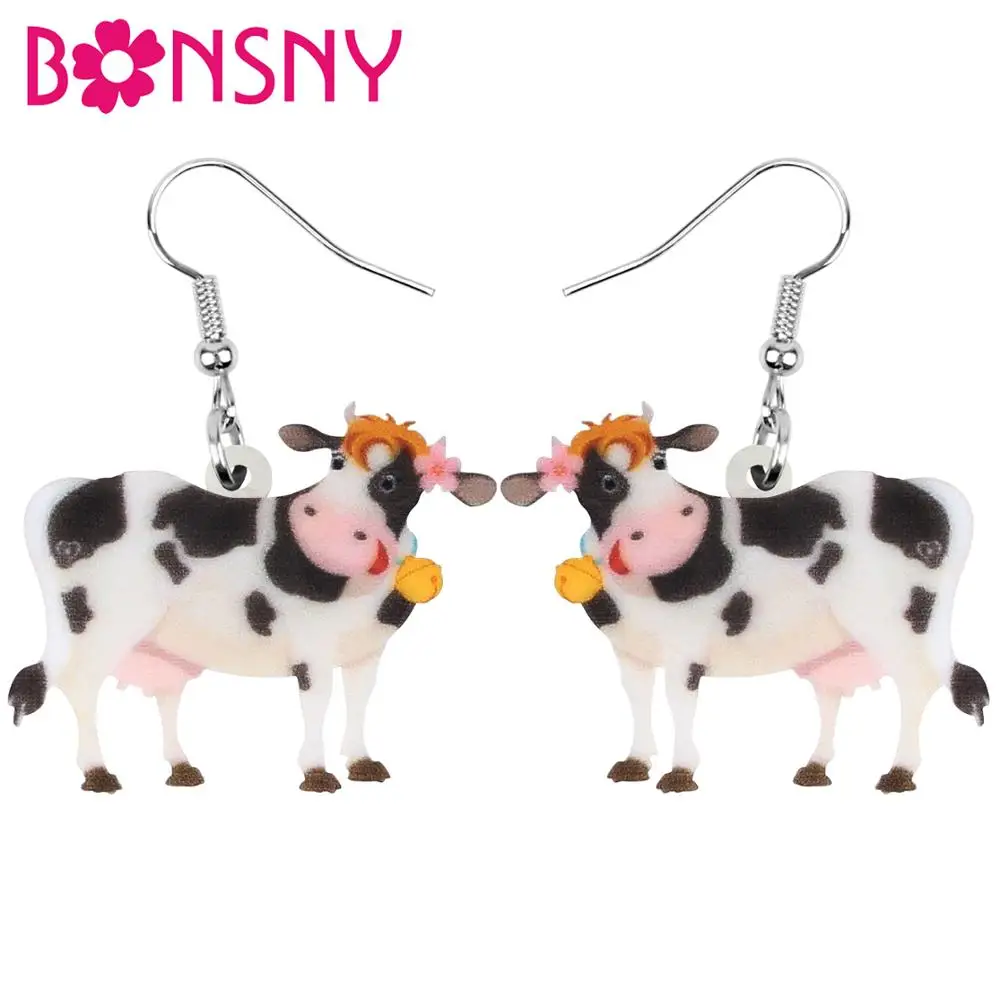 Bonsny акриловые аниме цветок-колокольчик молочный скот корова серьги ферма