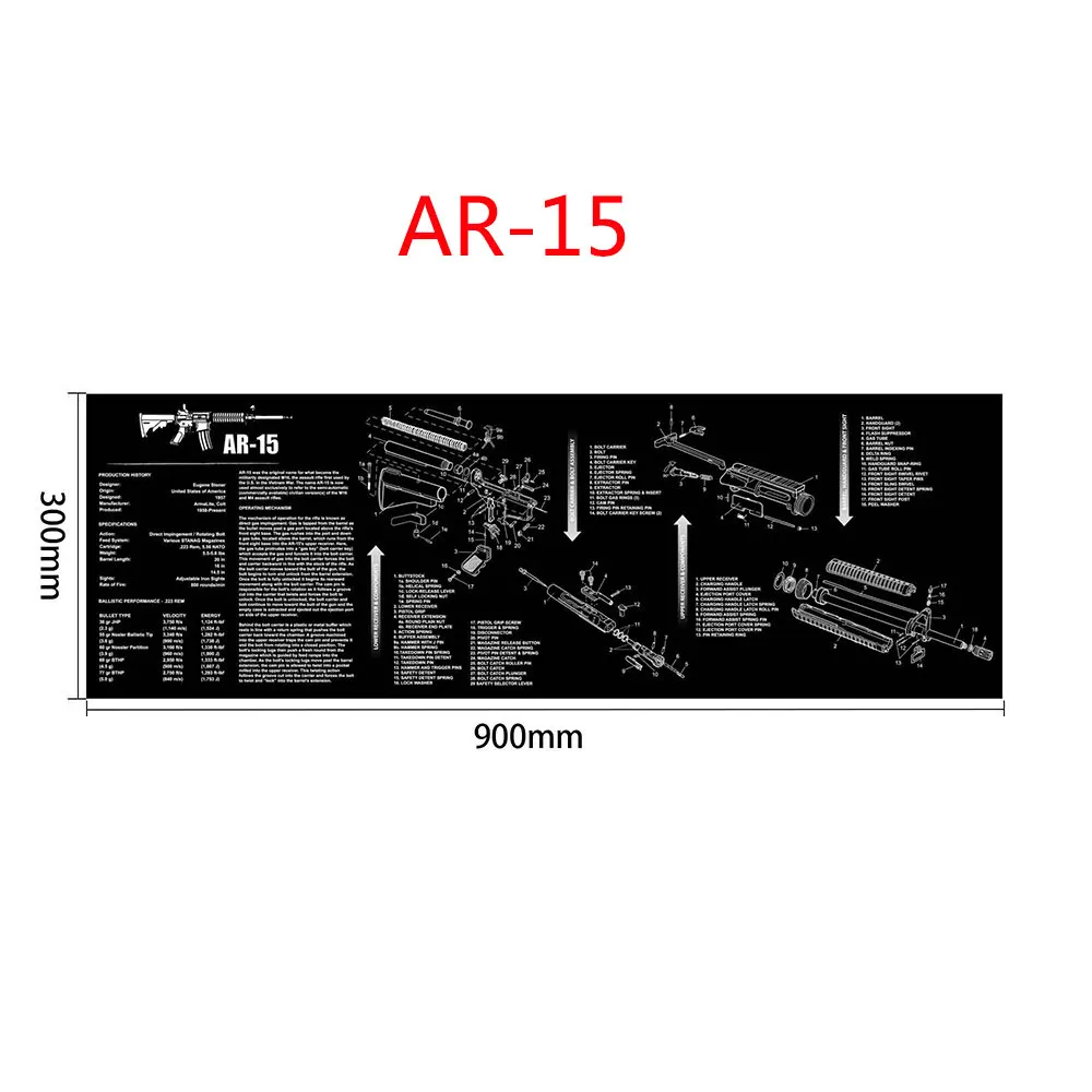 AR15 AR15 AK47 Glock чистящий резиновый коврик с схемой деталей и инструкциями оружейный коврик для мыши Smith Colt 1911 - Цвет: AR15