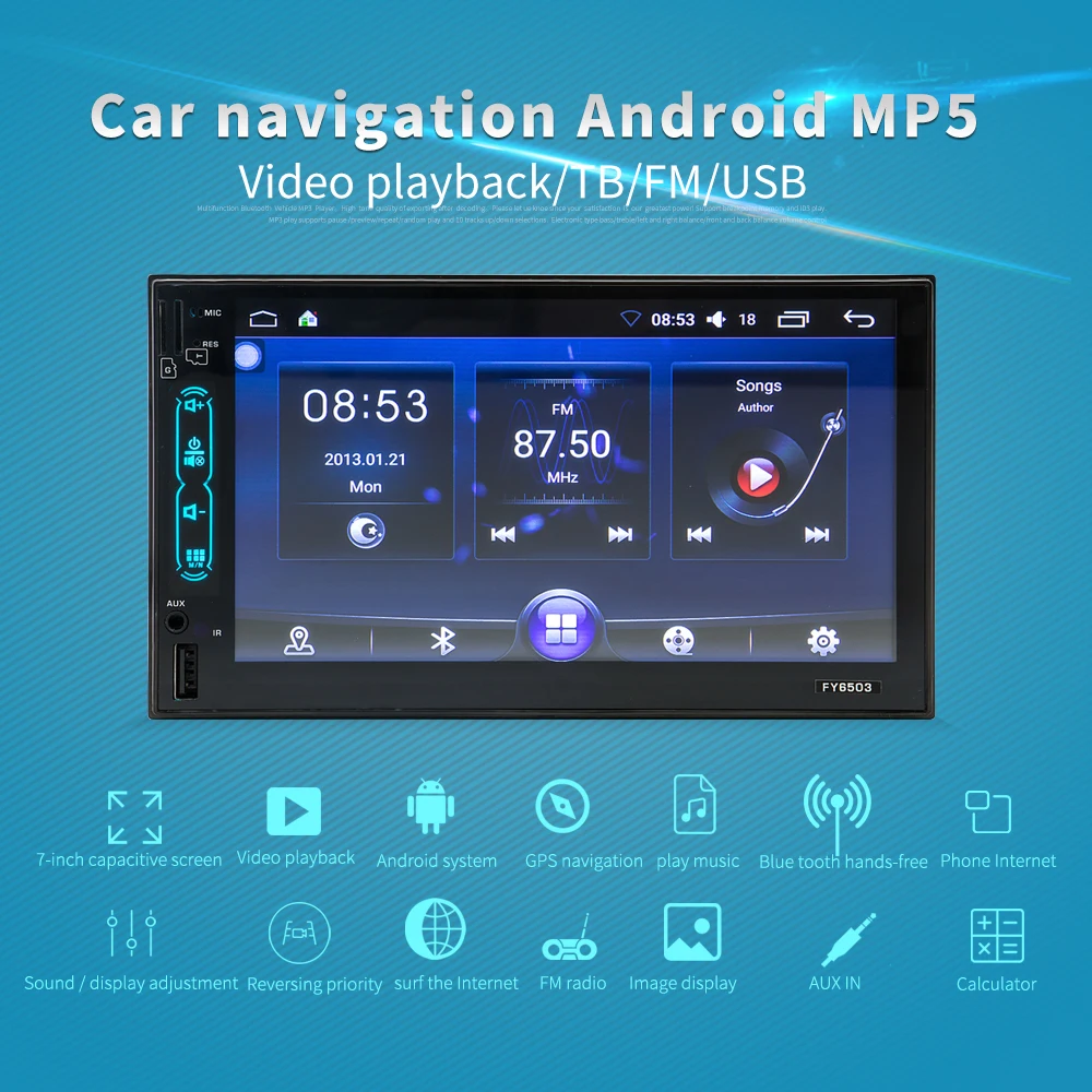 Universal FY6503 7inch Android System GPS Function Car Multimedia Player High Sound Quality Touchable Screen Support Color Light |
