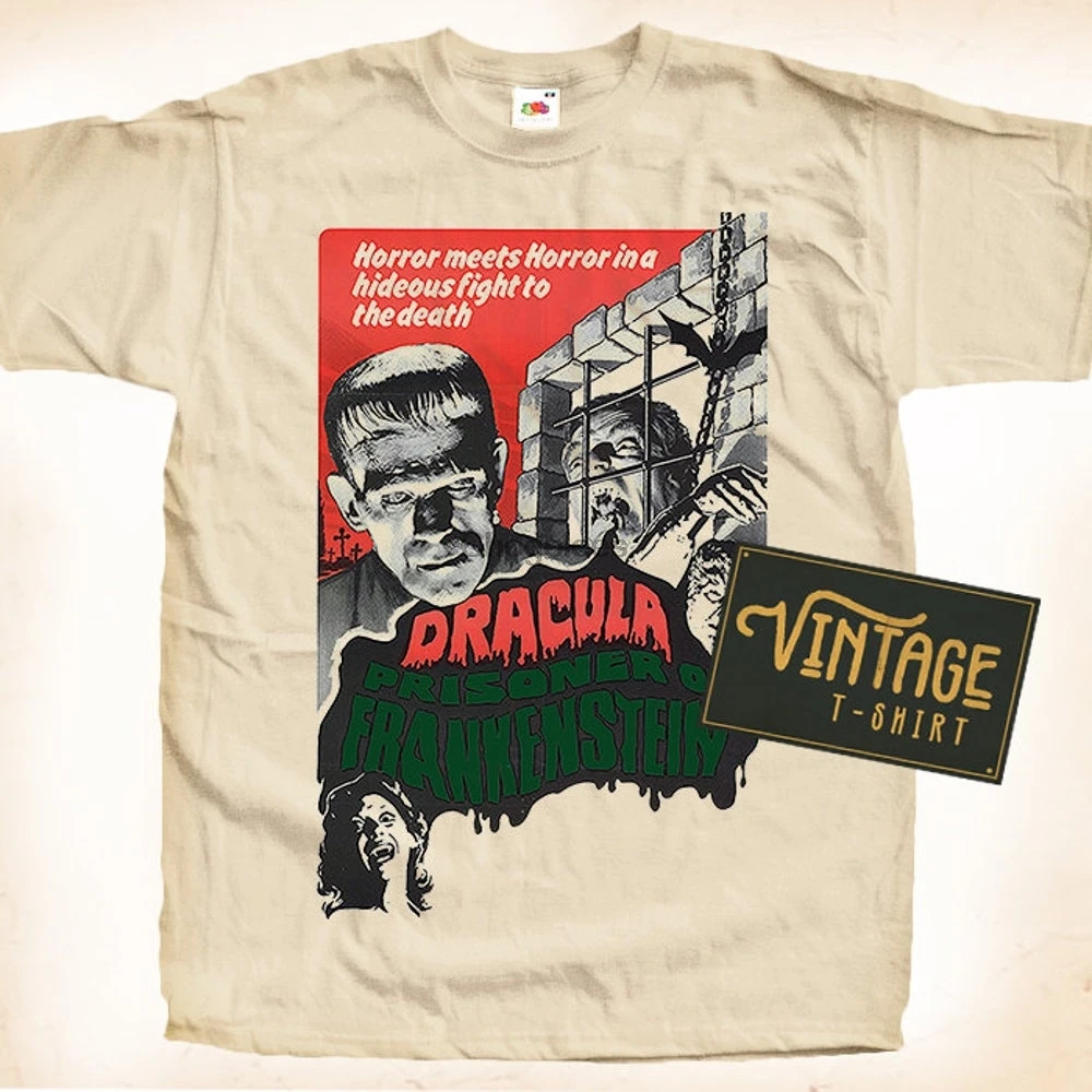 Винтажная Футболка Дракула заключенный Франкенштейн естественный цвет для