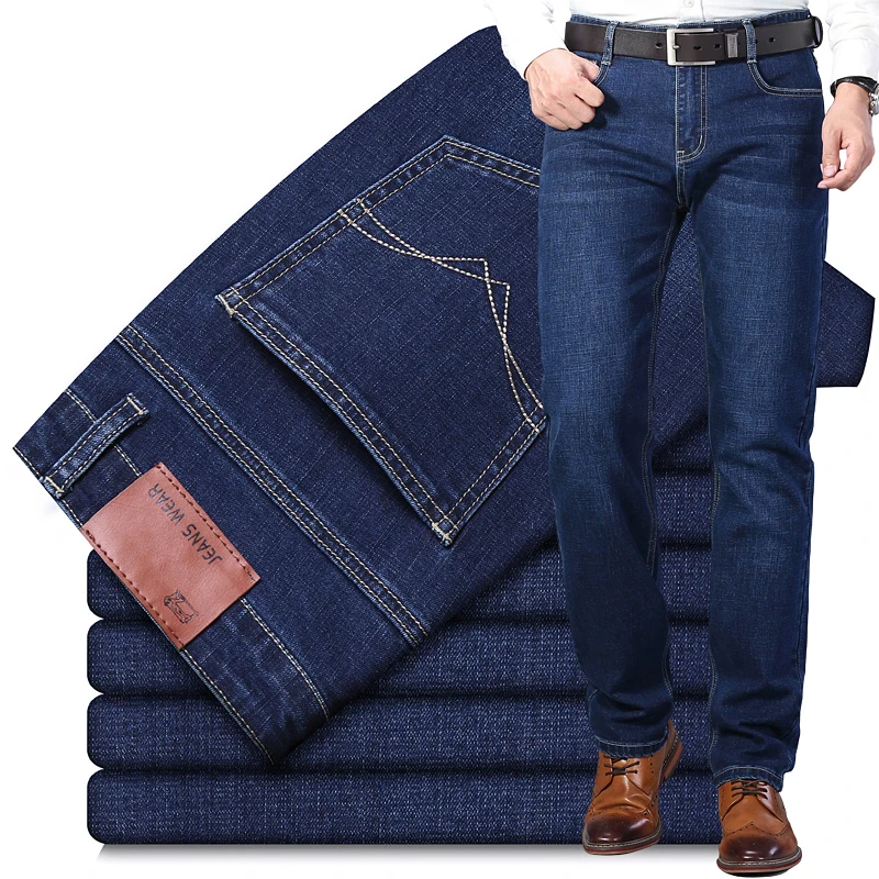 

2023 New Men's Stretch Regular Fit Jeans Business Casual Classic Style Fashion Denim Trousers Male Black Blue Pants