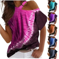 tie dye print tshirt lady tops camisas womens t shirts summer oversized sexy hollow off shoulder halter t shirt plus size s 5xl